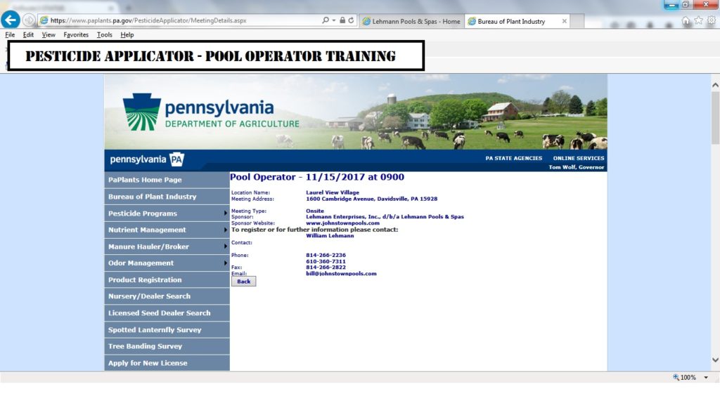 PA Pesticide Applicator Training Class